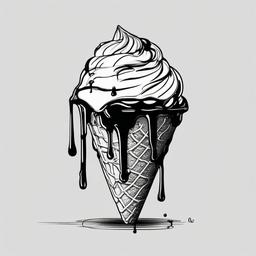 drawing of a melting ice cream  minimal rough sketch scribbles,doodles,black and white