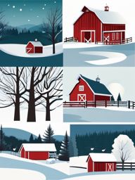 Winter Farm clipart - Winter scene on a farm, ,vector color clipart,minimal