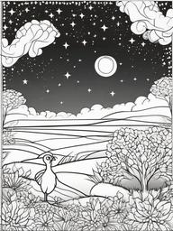 Turkey with Stars Coloring Pages - Dreamy Scene with Turkey Under Stars  minimal black outline printable sheet, coloring page