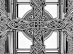 Celtic Cross Tattoo-stylized Celtic cross with geometric patterns, creating a contemporary and visually striking design. Colored tattoo designs, minimalist, white background.  color tatto style, minimalist design, white background