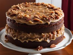 german chocolate cake with coconut-pecan frosting, savored at a family reunion. 