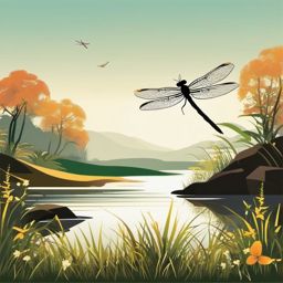 Elegant Dragonfly in Nature Clip Art - Elegant dragonfly in its natural environment,  color vector clipart, minimal style