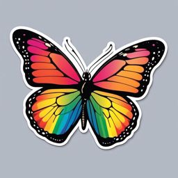 Butterfly and Rainbow Sticker - Butterfly near a vibrant rainbow, ,vector color sticker art,minimal