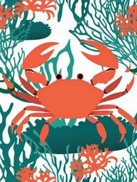 Crab clipart - crab and seaweed in a coral reef  color,minimalist,vector clipart