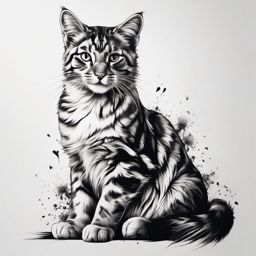 Dynamic energy of playful paws tattoo: A lively masterpiece in feline art.  black white tattoo, white background