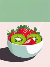 Kiwi and Strawberry Bowl Clipart - A bowl with kiwi, strawberries, and yogurt.  color vector clipart, minimal style