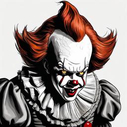 drawing of Pennywise with glowing eyes  minimal rough sketch scribbles,doodles,black and white