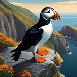 Puffin Clipart on Rocky Cliffs,Charming puffin on rocky cliffs, a symbol of resilience and tenacity. 