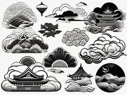 Tattoo Japanese Clouds-Intricate and traditional Japanese tattoo designs featuring clouds, capturing cultural symbolism and artistry.  simple color tattoo,white background