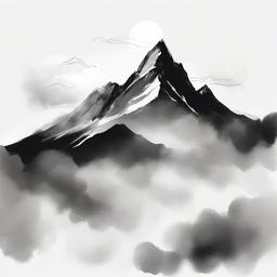 drawing of a mountain in the clouds  minimal rough sketch scribbles,doodles,black and white