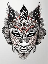 japanese henna mask tattoo  simple color tattoo,white background,minimal