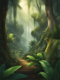 enigmatic rainforest - sketch an enigmatic rainforest filled with exotic plants and elusive creatures. 