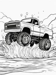 Monster Truck Splashing Through Water Coloring Pages - Trucks Charging Through Water Puddles  minimal black outline printable sheet, coloring page