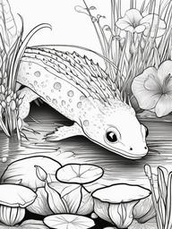 Axolotl Coloring Pages - Axolotl sitting on a lily pad in a serene pond  simple coloring pages