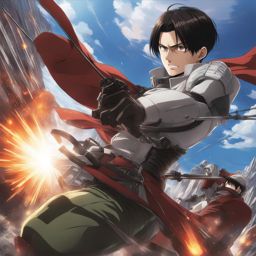 levi ackerman,engaging in aerial combat with his omni-directional mobility gear,a colossal titan battlefield anime, anime key visual, japanese manga, pixiv, zerochan, anime art, fantia