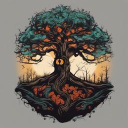 creepy tree tattoo  simple vector color tattoo