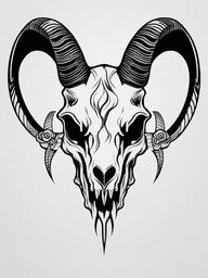 Evil Goat Skull Tattoo - A tattoo featuring an evil goat skull, adding a sinister touch.  simple color tattoo design,white background