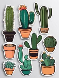 Cactus Collection Sticker - Assortment of cute cacti, ,vector color sticker art,minimal