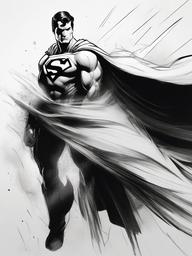 drawing of Superman with his cape billowing  minimal rough sketch scribbles,doodles,black and white