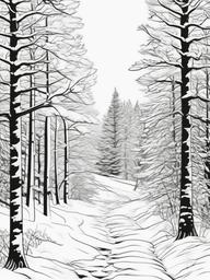 Winter Forest Path Coloring Pages - Snowy Trails Through the Woods  minimal black outline printable sheet, coloring page