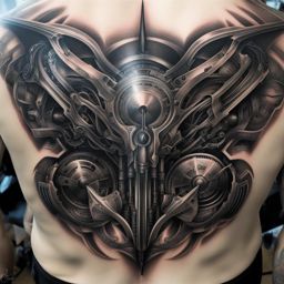 biomechanical tattoo, fusing organic and mechanical elements for a futuristic and cybernetic look. 