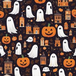 Cute Halloween Wallpaper - Cute Ghosts in the Historic Streets of Salem  wallpaper style, intricate details, patterns, splash art, light colors