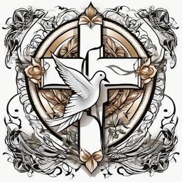 Cross with a Dove Tattoo-Elegant and symbolic tattoo featuring a cross with a dove, capturing themes of faith, peace, and spirituality.  simple color tattoo,white background