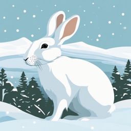 Arctic Hare Clip Art - Arctic hare in the snowy tundra,  color vector clipart, minimal style