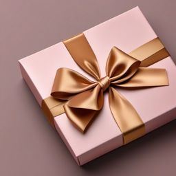 Satin bow-tied gift packaging top view, product photoshoot realistic background, hyper detail, high resolution