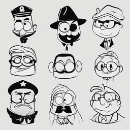 drawing of cartoon characters in a movie  minimal rough sketch scribbles,doodles,black and white