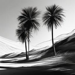 drawing of a palm tree in the desert  minimal rough sketch scribbles,doodles,black and white