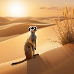 Cute Meerkat on a Sunlit Dune  clipart, simple