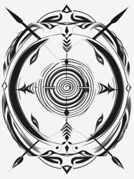 Abstract bow and arrow swirls tattoo. Spiraling essence of archery.  minimalist black white tattoo style