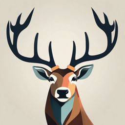 Caribou Clip Art - Caribou with impressive antlers,  color vector clipart, minimal style