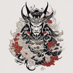 Demon Japanese Tattoo - Tattoo showcasing various Japanese demon motifs and symbolism.  simple color tattoo,white background,minimal