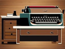 Typewriter Clipart - Vintage typewriter on a wooden writing desk.  color clipart, minimalist, vector art, 