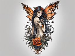 fairy skeleton tattoo  simple color tattoo style,white background