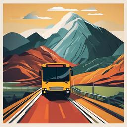 Bus clipart - bus driving through a mountain pass  color,minimalist,vector clipart