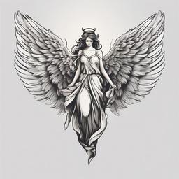 italian angel tattoo  simple color tattoo,minimal,white background