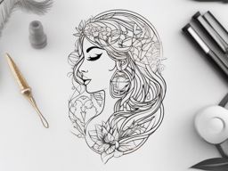 Dream Tattoo Mirage - Create an enchanting mirage of dreams in a surreal tattoo.  outline color tattoo,minimal,white background