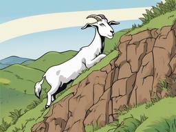 Goat Cartoon - Cartoon of goat climbing a hill  