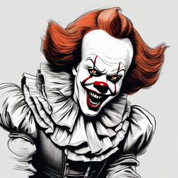 drawing of Pennywise performing a creepy dance  minimal rough sketch scribbles,doodles,black and white