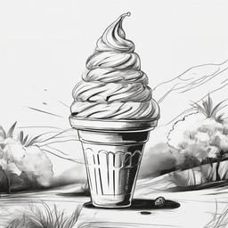 drawing of ice cream in a summer setting  minimal rough sketch scribbles,doodles,black and white