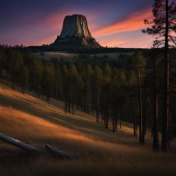 devil's tower - paint the enchanting night scene of devil's tower, a monolithic rock formation that rises dramatically in wyoming's black hills. 