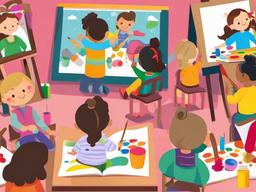 Art clipart - art class with students painting together  