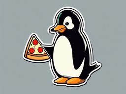 Penguin with Pizza Sticker - A penguin savoring a slice of delicious pizza. ,vector color sticker art,minimal