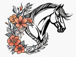 horse shoe with flowers tattoo  simple color tattoo,minimal,white background