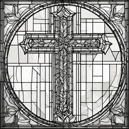 drawing of a cross in a stained glass window  minimal rough sketch scribbles,doodles,black and white