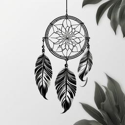 Black and White Dream Catcher Tattoo - Tattoo combining a dream catcher with black and white elements.  simple vector tattoo,minimalist,white background