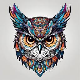 Colored Owl Tattoo Design - Infuse vibrancy and personality with a colored owl-themed tattoo design.  simple color tattoo,vector style,white background